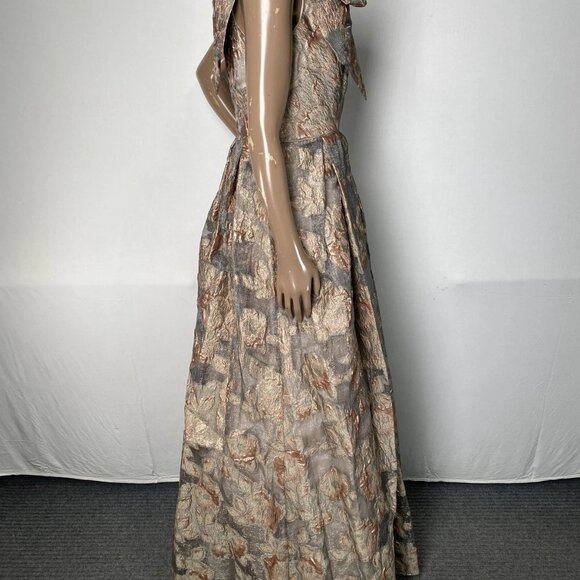 Donna Karan Women’s One-Shoulder Bow Maxi Ball Gown Size 2 Ash Brown Floral - Picture 6 of 10